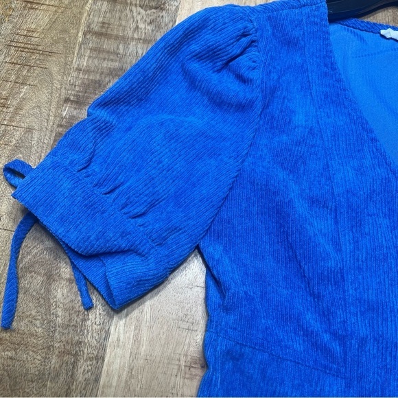 Day+Moon Sweetheart Blue Corduroy Button up Mini Dress Size Medium - Picture 2 of 15